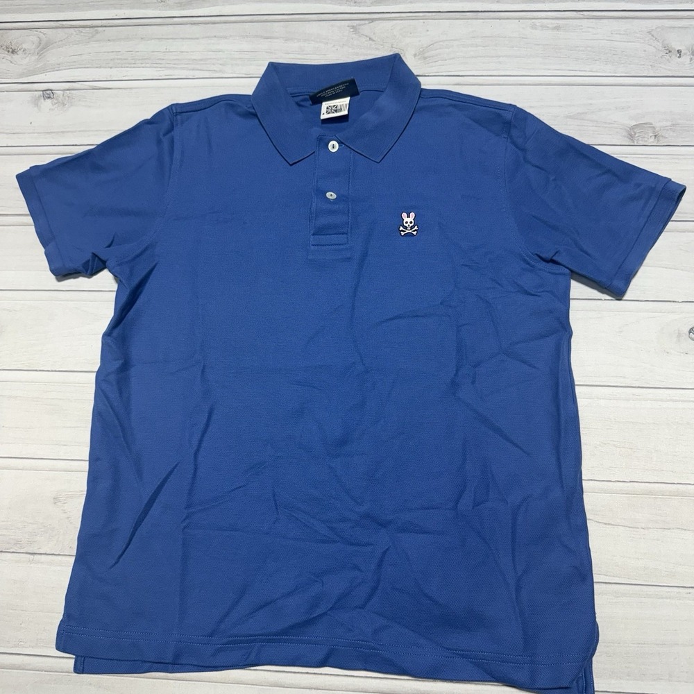 Psycho Bunny Polo Shirt Mens 4 Small Blue Skull Crossbones Short Sleeve Pima - Picture 2 of 6